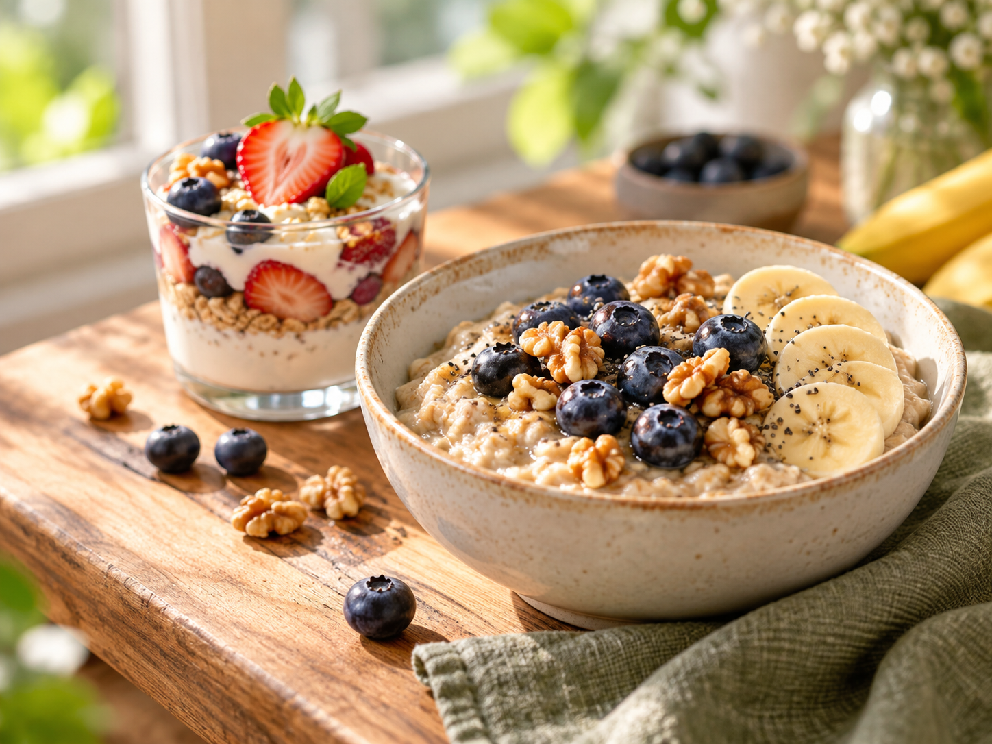 Avena cremosa con fruta fresca